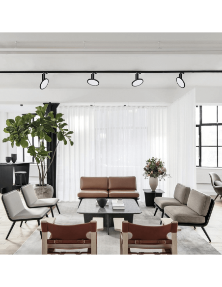 Foco Carril en redondo plano Morgan blanco, 18W 3000K 1600Lm ambiente