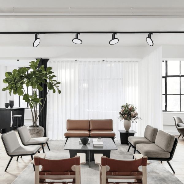 Spot rond plat Morgan blanc sur rail, 18W 3000K 1600Lm ambiant