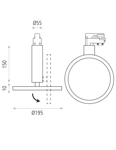 Projetor de trilho redondo plano branco Morgan, 18W 3000K 1600Lm medidas