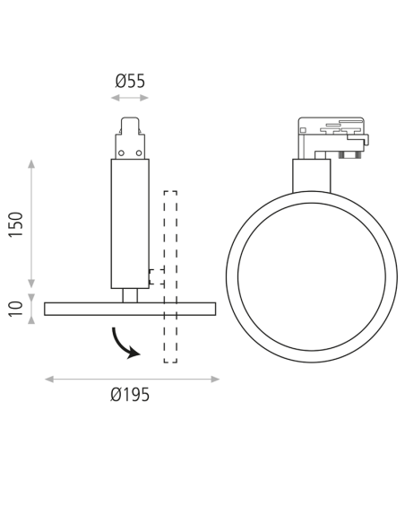 Projetor de trilho redondo plano branco Morgan, 18W 3000K 1600Lm medidas