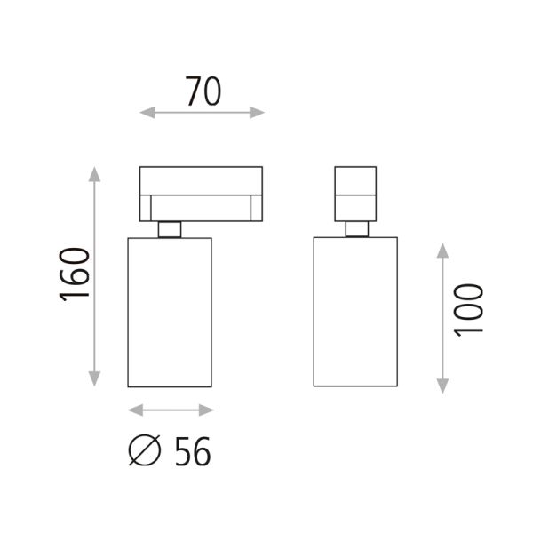 Track Spotlight Zoom redondo branco, 8W GU10, dimensões Cl. II