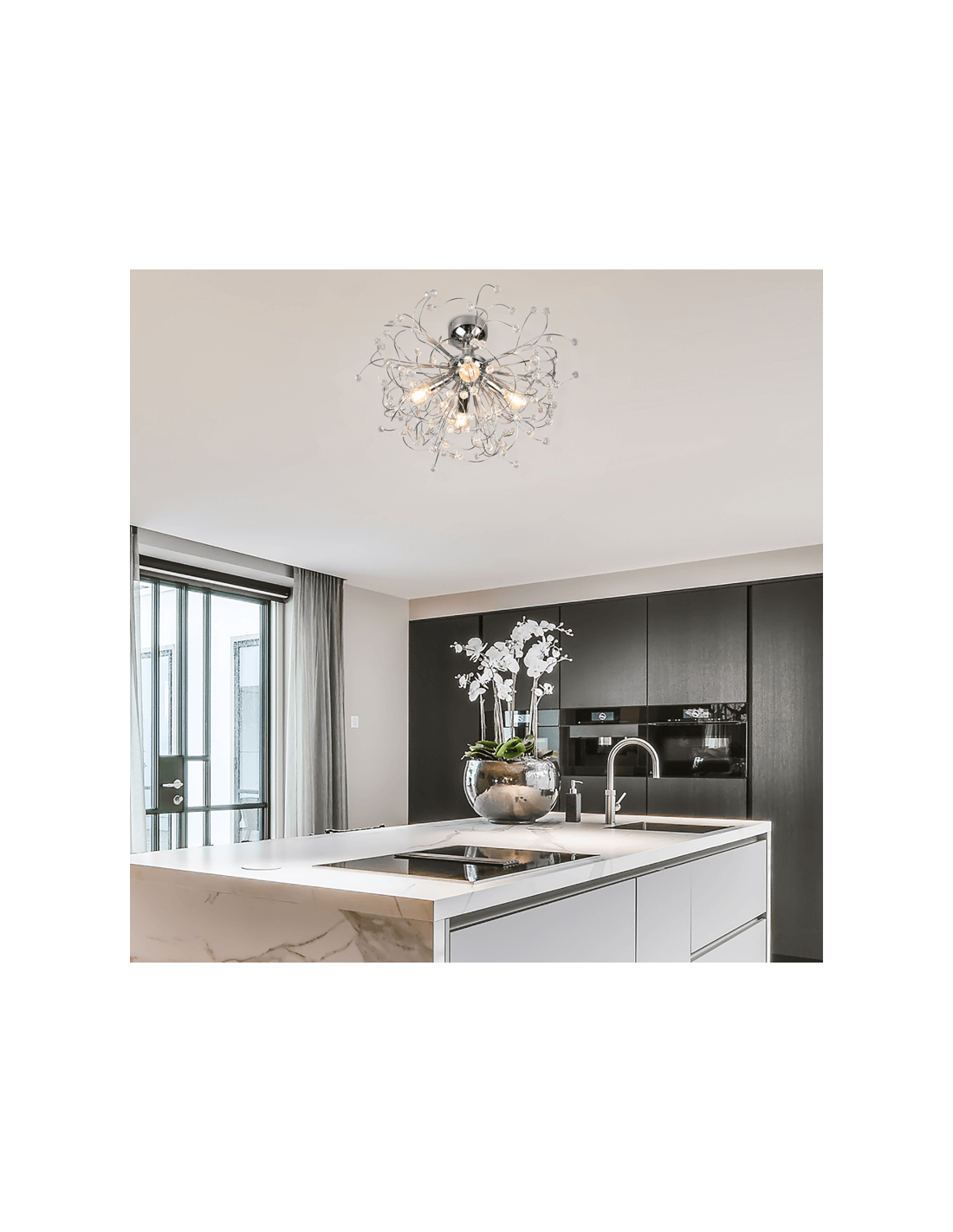 Luminária de teto estilo moderno com cristais, 5 luzes Gloria leonleds