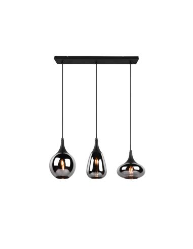 Lámpara de techo colgante negra vidrio ahumado 3 luces 40W | LeonLeds