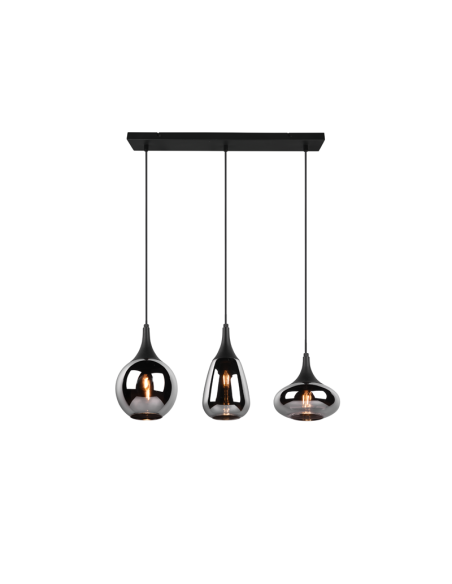 Luminária pendente de teto de vidro fumado preto 3 luzes 40W | leonleds