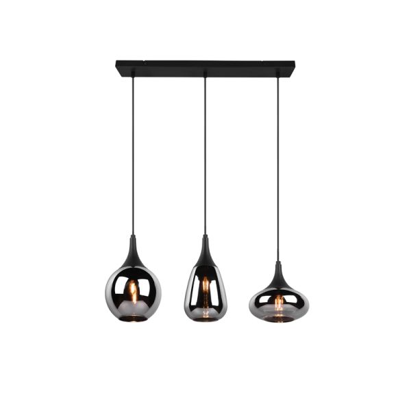 Luminária pendente de teto de vidro fumado preto 3 luzes 40W | leonleds