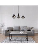 Plafonnier suspension noir verre fumé 3 lumières 40W dans un salon