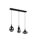 Lámpara de techo colgante negra vidrio ahumado 3 luces 40W apagada detalle