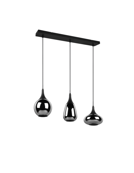 Lámpara de techo colgante negra vidrio ahumado 3 luces 40W apagada detalle