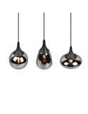 Lámpara de techo colgante negra vidrio ahumado 3 luces 40W tulipa detalle