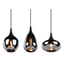 Lámpara de techo colgante negra vidrio ahumado 3 luces 40W tulipa luz encendida detalle