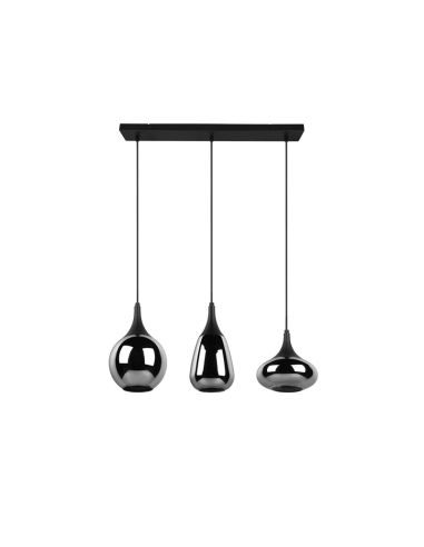 Lámpara de techo colgante negra vidrio ahumado 3 luces 40W vista frontal
