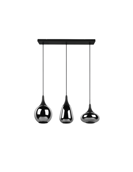 Lámpara de techo colgante negra vidrio ahumado 3 luces 40W vista frontal