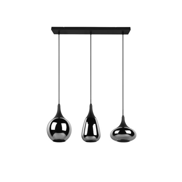 Luminária de teto pendente em vidro fumê preto 3 luzes 40W vista frontal