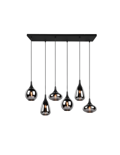 Luminária pendente de teto preto vidro fumado 6 luzes 40W | leonleds