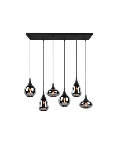 Lámpara de techo colgante negra vidrio ahumado 6 luces 40W | LeonLeds