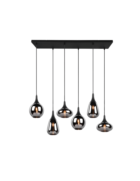 Luminária pendente de teto preto vidro fumado 6 luzes 40W | leonleds