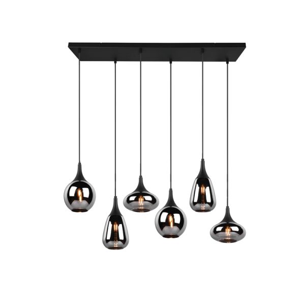 Luminária pendente de teto preto vidro fumado 6 luzes 40W | leonleds