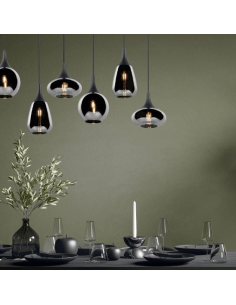Lámpara de techo colgante negra vidrio ahumado 6 luces 40W | LeonLeds 2