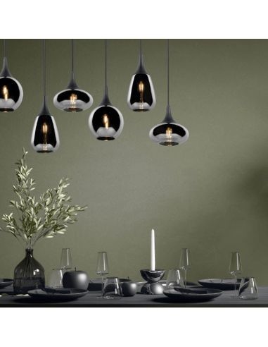 Lámpara de techo colgante negra vidrio ahumado 6 luces 40W foto ambiente