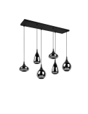 Lámpara de techo colgante negra vidrio ahumado 6 luces 40W apagada foto ambiente