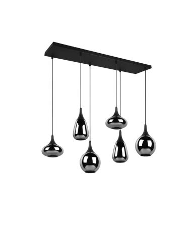 Luminária de teto pendente preta vidro fumê 6 luzes 40W desligado foto ambiente