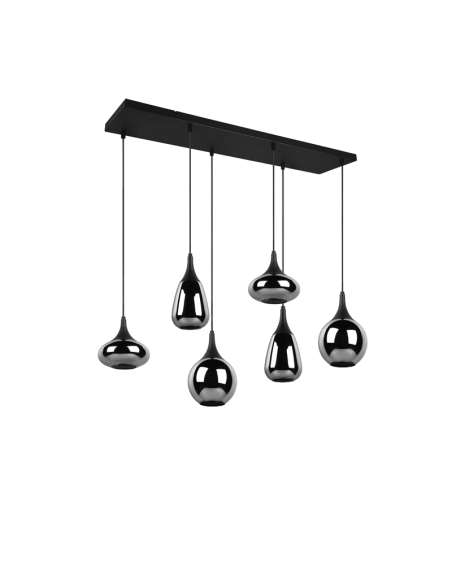 Lámpara de techo colgante negra vidrio ahumado 6 luces 40W apagada foto ambiente