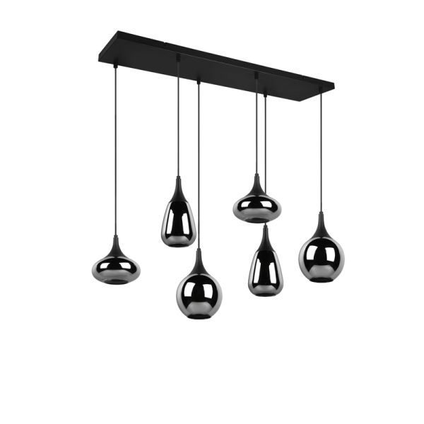 Luminária de teto pendente preta vidro fumê 6 luzes 40W desligado foto ambiente