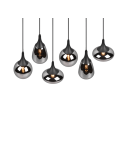 Lámpara de techo colgante negra vidrio ahumado 6 luces 40W detalle luz encedida