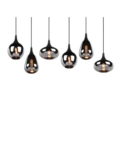 Luminária de teto suspensa preta vidro fumê 6 luzes 40W detalhe do produto