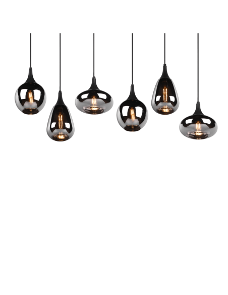 Lámpara de techo colgante negra vidrio ahumado 6 luces 40W detalle producto