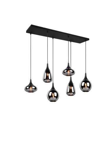 Lámpara de techo colgante negra vidrio ahumado 6 luces 40W vista frontal
