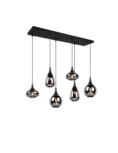 Luminária de teto pendente em vidro fumê preto 6 luzes 40W vista frontal