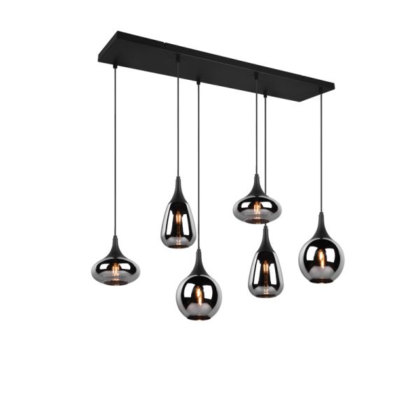 Luminária de teto pendente em vidro fumê preto 6 luzes 40W vista frontal