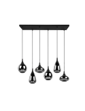 Lámpara de techo colgante negra vidrio ahumado 6 luces 40W vista apagada