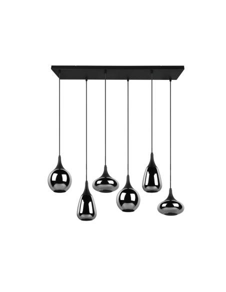 Lámpara de techo colgante negra vidrio ahumado 6 luces 40W vista apagada