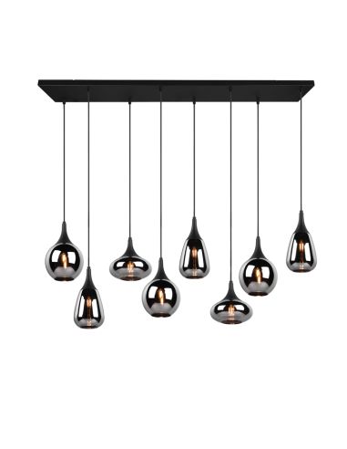 Lámpara de techo colgante negra vidrio ahumado 8 luces 40W | LeonLeds