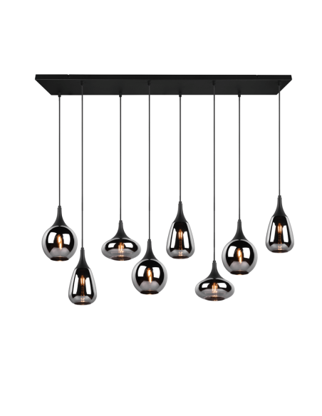 Lámpara de techo colgante negra vidrio ahumado 8 luces 40W | LeonLeds