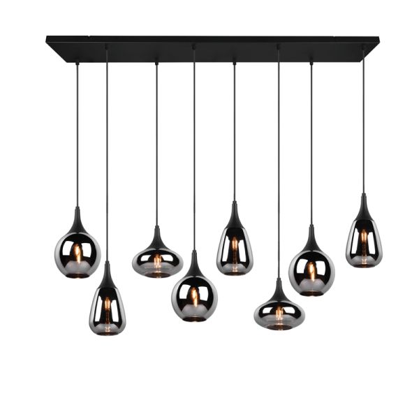 Luminária suspensa de vidro fumado preto 8 luzes 40W | leonleds