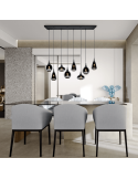Lámpara de techo colgante negra vidrio ahumado 8 luces 40W en un comedor