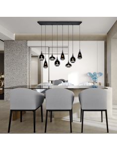 Lámpara de techo colgante negra vidrio ahumado 8 luces 40W | LeonLeds 2
