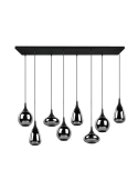 Lámpara de techo colgante negra vidrio ahumado 8 luces 40W detalle apagada