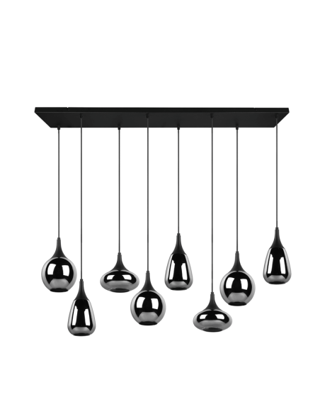 Luminária de teto pendente preta vidro fumê 8 luzes 40W detalhe desligado