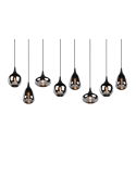 Lámpara de techo colgante negra vidrio ahumado 8 luces 40W detalle tulipas ahumadas