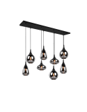 Lámpara de techo colgante negra vidrio ahumado 8 luces 40W vista frontal encendida