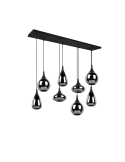 Lámpara de techo colgante negra vidrio ahumado 8 luces 40W vista frontal apagada