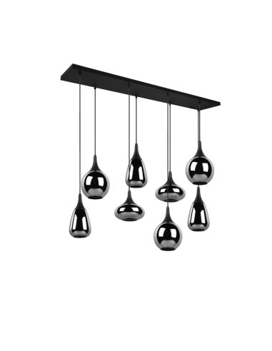 Lámpara de techo colgante negra vidrio ahumado 8 luces 40W vista frontal apagada