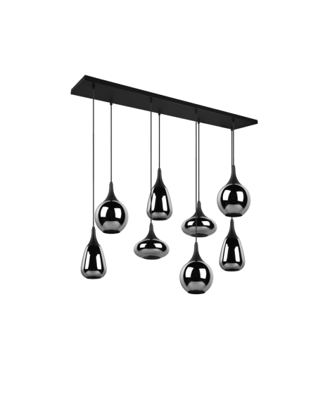 Luminária de teto pingente preta vidro fumê 8 luzes 40W vista frontal desligada