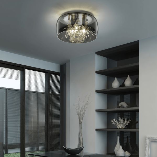 Plafón de techo negro vidrio ahumado varias luces 28W en un salón