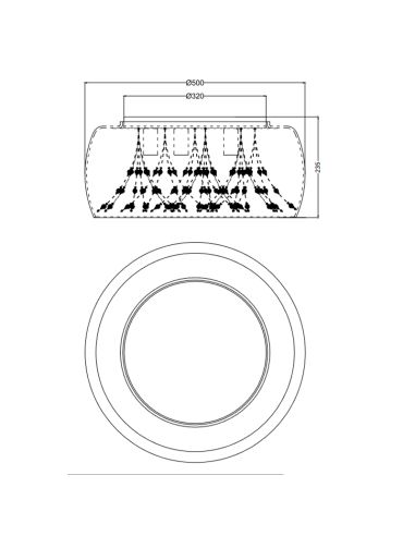 Plafón de techo negro vidrio ahumado varias luces 28W medidas producto