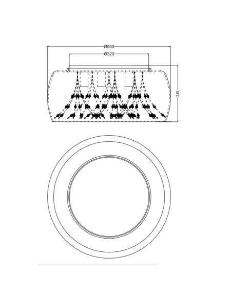 Plafón de techo negro vidrio ahumado varias luces 28W medidas producto